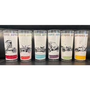 Anchor Hocking Antique Auto Tumbler Glasses 6pc Set  6.75" Tall 16oz